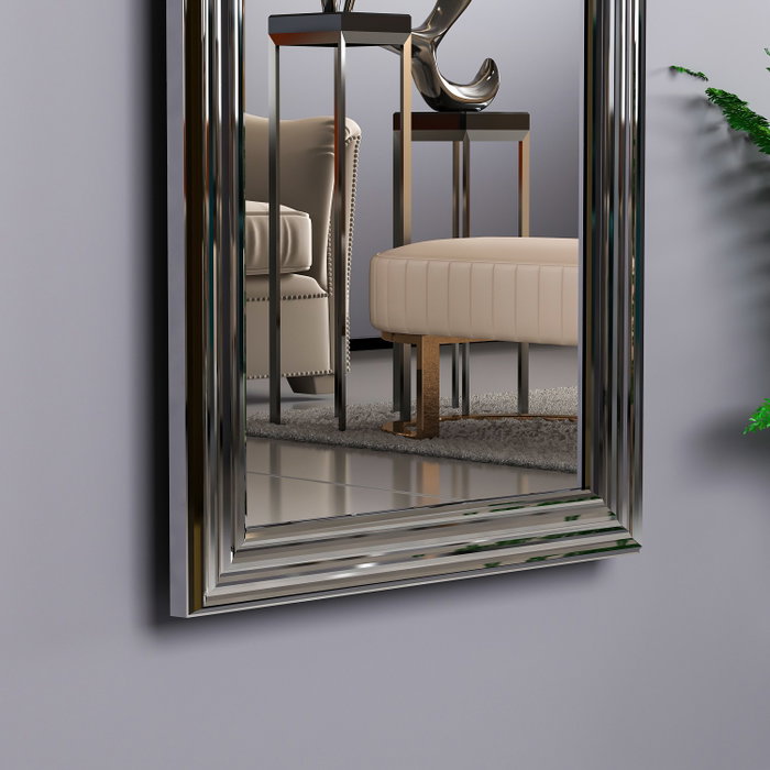 Hanah Home Espejo de Muelle Marco Plateado Elegante 40x105 cm, 100% MDF, Espejo Ecológico Flotal-E